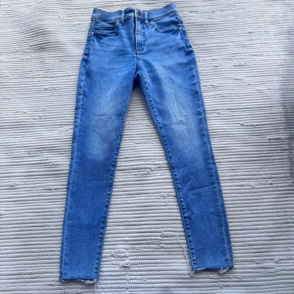 Express Denim - Express High Rise Skinny Jeans 4R Stretch Blue Raw Hem Distressed